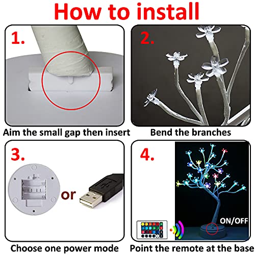 Cherry Blossom Led Tree, Color Changing Lighted Tree Flower Lights, Multicolor Pink Bedside Table Lamp For Night Light Valentines Day,Gift For Girls,Women,Mother, Room Decor #TOP5