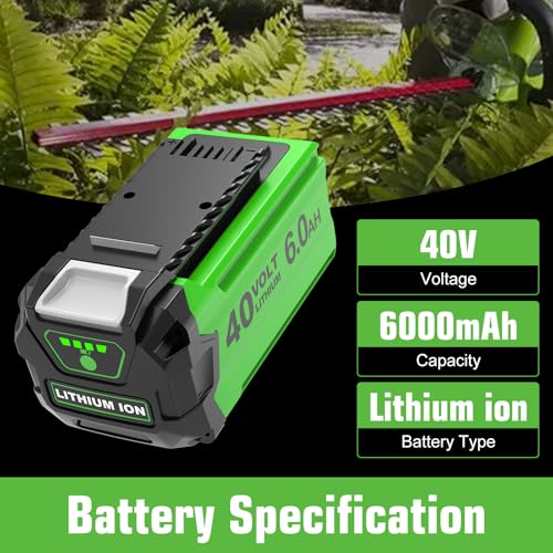 Image of 2Pack 6000mAh Lithium ion Replacement for Greenworks 40V Battery 6.0Ah Compatible with Greenworks 40Volt GMAX Battery 29462 29472 29252 20202 22262 25322 Cordless Power Tools(Green)