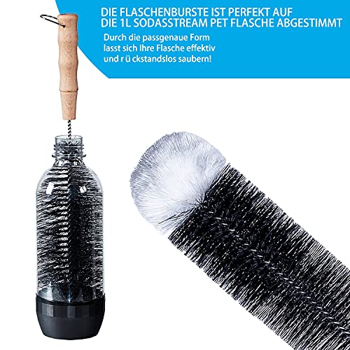 LiangMai Flaschenbürste kompatibel mit SodaStream 1L Flaschen, Crystal PET und Duo Flaschen, KST-Flasche und 1L Glasflasche, als Gläserbürste, Flaschenreiniger mit Wollkopf & Lang Griff