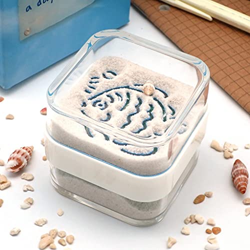 Canplow Sand & Shells Paperweight 2-1/8 Inch Cube, Tropical Fish & Palm Tree, With Nature Beach Sand Foot Prints #TOP1