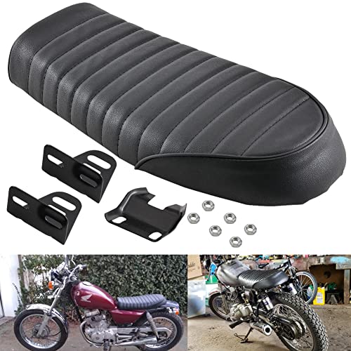 KaTur Universal Black Motorcycle Cafe Racer Seat Flat Vintage Seat Cushion Saddle for Honda CB125S CB550 CL350 450 CB CL Retro Cafe Racer