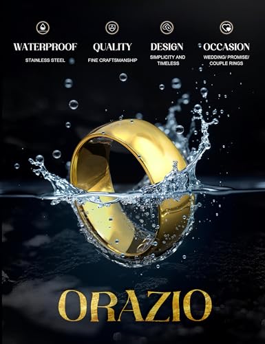 Image of ORAZIO Stainless Steel Rings for Men Women 6MM 8MM Wedding Band Rings Silver /Black /Gold Domed High Polished Basic Wedding Bands Comfort Fit Size 6-14