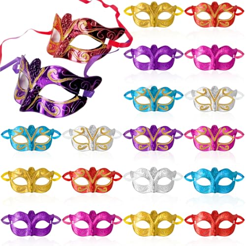 Covzoe 24 Pack Masquerade Mask, Vintage Mardi Gras Venetian Masks with Strap, Multicolor Antique Party Half Face Mask for Men Women Couple, Prom, Bar, Costume