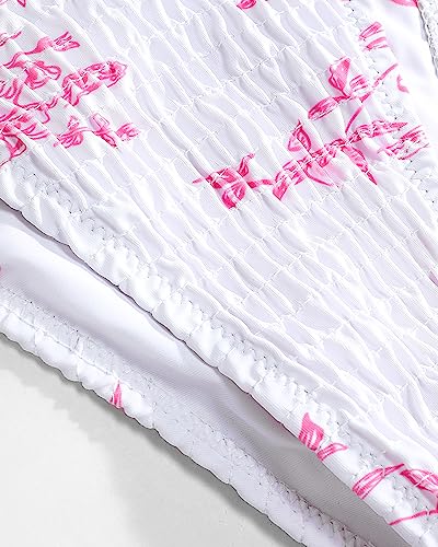 Image of Women's Triangle Bikini Set String Swimsuit Print Tie Smocked Ruched Two Piece Bathing Suit