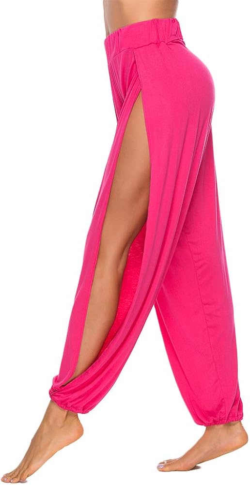 AvaCostume High Slit Harem Pants Women Hippie Harem Pants Trousers Small Rose Red