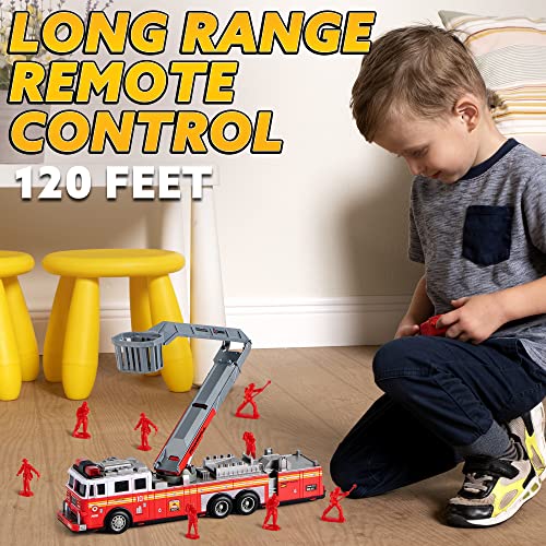 Joyin Fire Truck Toys For Boys, Rc Remote Control Firetruck With 3D Flashing Lights, Siren And Fire Fighter Sounds Effects, Fodable 360 Rotating Ladder, 120 Ft Remote Control Range, Gift For Kids #TOP5