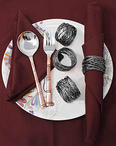 Image of SKAVIJ Handmade Twisted Wire Mesh Napkin Rings Holders Decor Dinner Party Wedding Thanksgiving Christmas Gathering (Black 4pcs)
