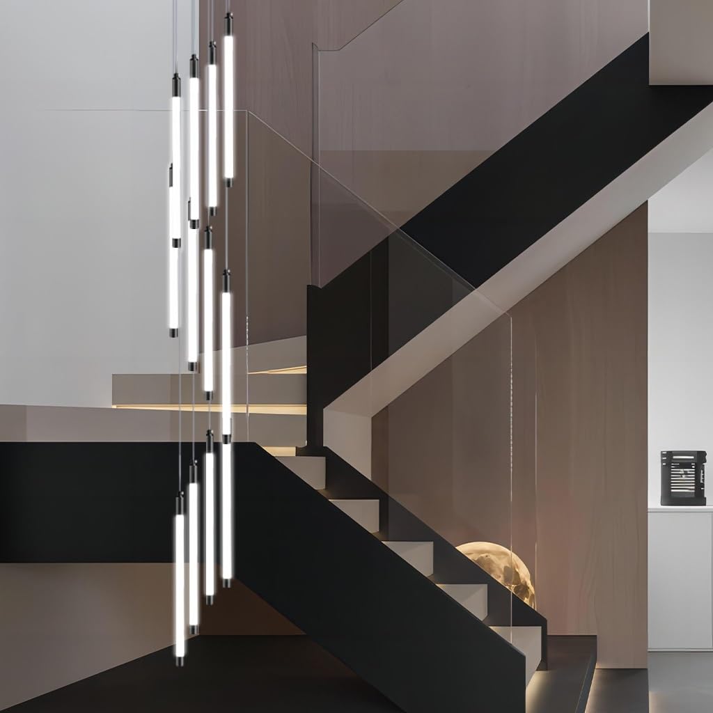 PCXEHUYP Modern Black Spiral LED Chandelier 12 Lights Height Adjustable for Entrance Staircase Lobby Living Room Villa Contemporary Foyer Pendant Light
