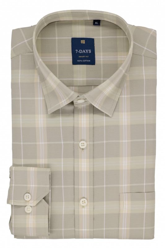 Image of 7-DAYS Men's Premium Check Shirt - 100% Cotton, Tailored Fit (Between Slim & Regular), Full Sleeve, with Pocket - Smart Office & Casual Look