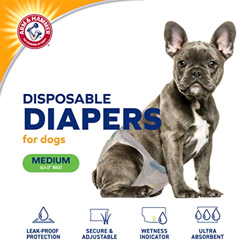 Image of Arm & Hammer for Pets Disposable Female Dog Diapers with Odor Control and Wetness Indicator, Leak Resistant Dog Diapers for Incontinence and Heat Cycles, Size Medium 16.5-21 in Waist, 12 Count