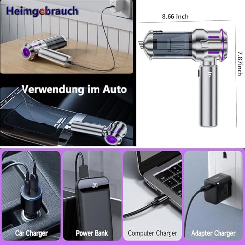 ZUSKYZU 4 in 1 Cordless Handheld Vacuum Cleaner,Car Vacuum Cleaner,22000PA Strong Suction Mini Vacuum,Dust Blower,Can be Used for Home,Car - Image 6