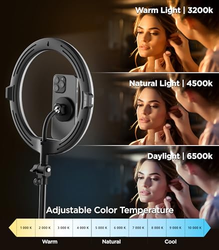 Teen Girl Gift Idea - Magnetic Ring Light Stand for iPhone Content Creators - Compatible with MagSafe Magnet Phone Holder, 63" Extendable Folding Portable Tripod (Adjustable Tone/Brightness) - Image 4