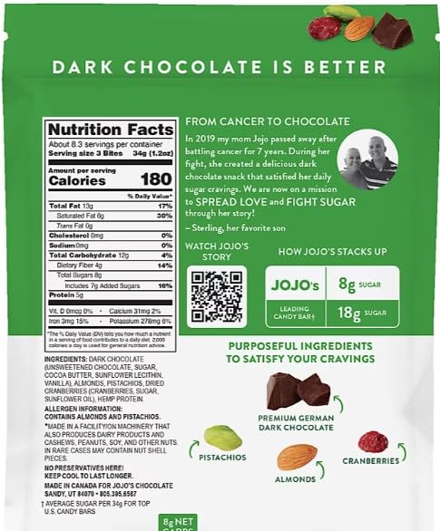 Amazon.com: JOJO's Dark Chocolate Pistachio, Almond, Cranberry