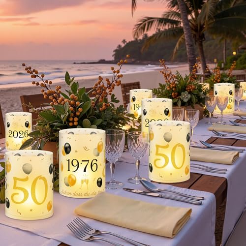Anruzon 18Pcs Windlichter Tischdeko 50. Geburtstag - Deko 50. Geburtstag Männer und Frauen - Schwarz Gold Happy Birthday Tischdeko für Teelichter oder Kerzen