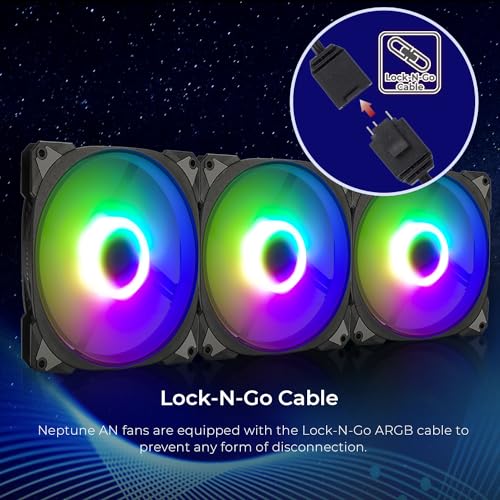 Image of InWin Neptune AN120-3PK, 120mm PWM ARGB Fans, Triple Pack, Customizable Lighting, Static Pressure, 5V-3PIN Addressable RGB, Motherboard SYNC with 5V-3PIN, up to 2200PWM, Black