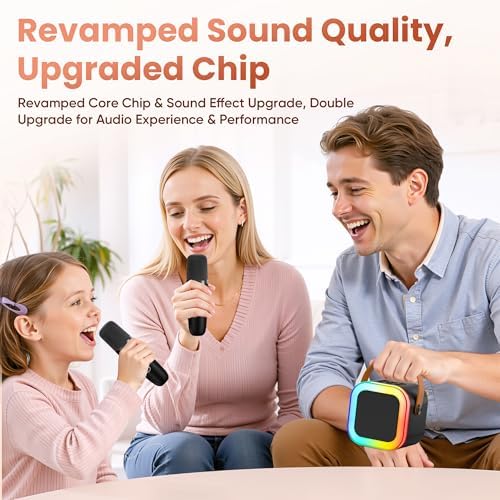 Mini Karaoke Machine, Portable Bluetooth Karaoke Speaker with 2 Wireless Microphones, Karaoke Microphone Birthday Family Home Party Karaoke Player (Black) — view 8