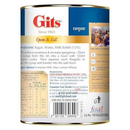 Image of Gits Open & Eat Mini Rasgulla, 30 Pieces Per Can, Authentic Bengali Sweet, 1Kg (Pack of 3)