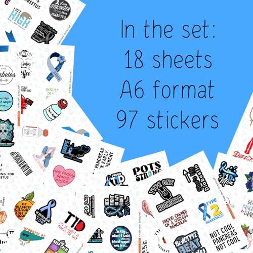 Image of 100Pcs Funny Diabetes Stickers for Water Bottle & Laptop - Gifts for Diabetics, Diabetes Awareness Month, Waterproof Vinyl Decals, Gifts for Women & Men