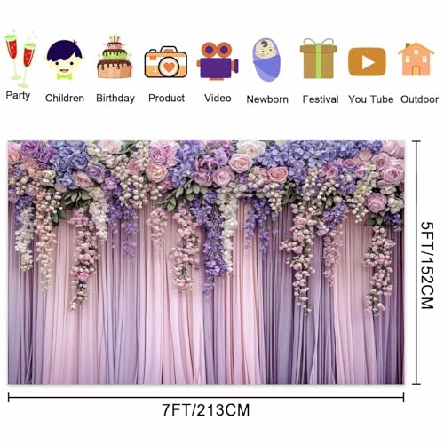 Fondo fotográfico floral lila 7x5ft para bodas miniatura 6