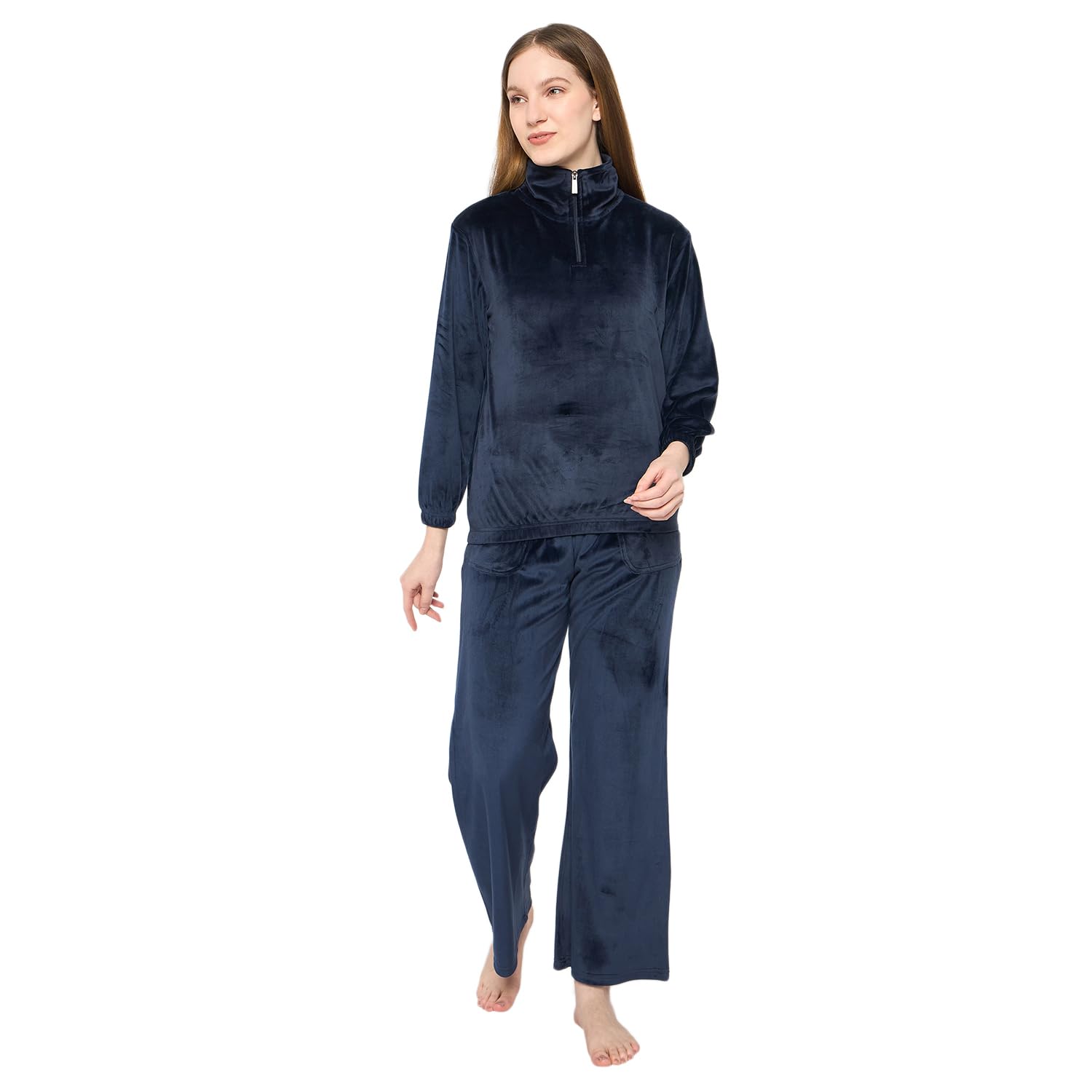 camey Velvet Loungewear Set, Quarter Zip Pullover with Elastic Pants, Soft Cosy Sleepwear-picture-30