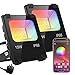 RGB LED Strahler Fluter Außen Bluetooth Objektbeleuchtung 2er Pack 15W LED Fluter Flutlichtstrahler, IP66 Wasserdicht LED Flutlicht, Garten Stimmungslichter
