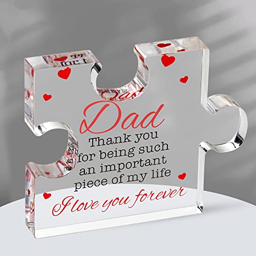 Birthday Gifts for Dad - Engraved Acrylic Block Puzzle Fathers Day Present 3.35 x 2.76 inch - Cool Dad Presents from Daughter, Son, Mom - Heartwarming Men Birthday Gift, Ideas