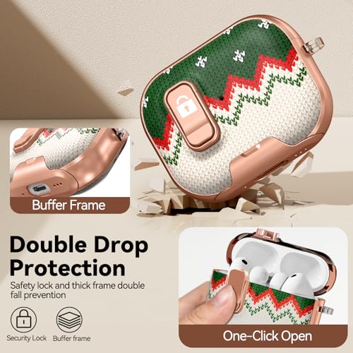 Image of for AirPods Pro 3 Case 2025 with Safety Lock-Green Checkered | As Phone Stand, for Women Girly, with Keychain & Cleaner Kit,Two-Piece Design,Support Wireless Charging,Clear TPU+PC Material