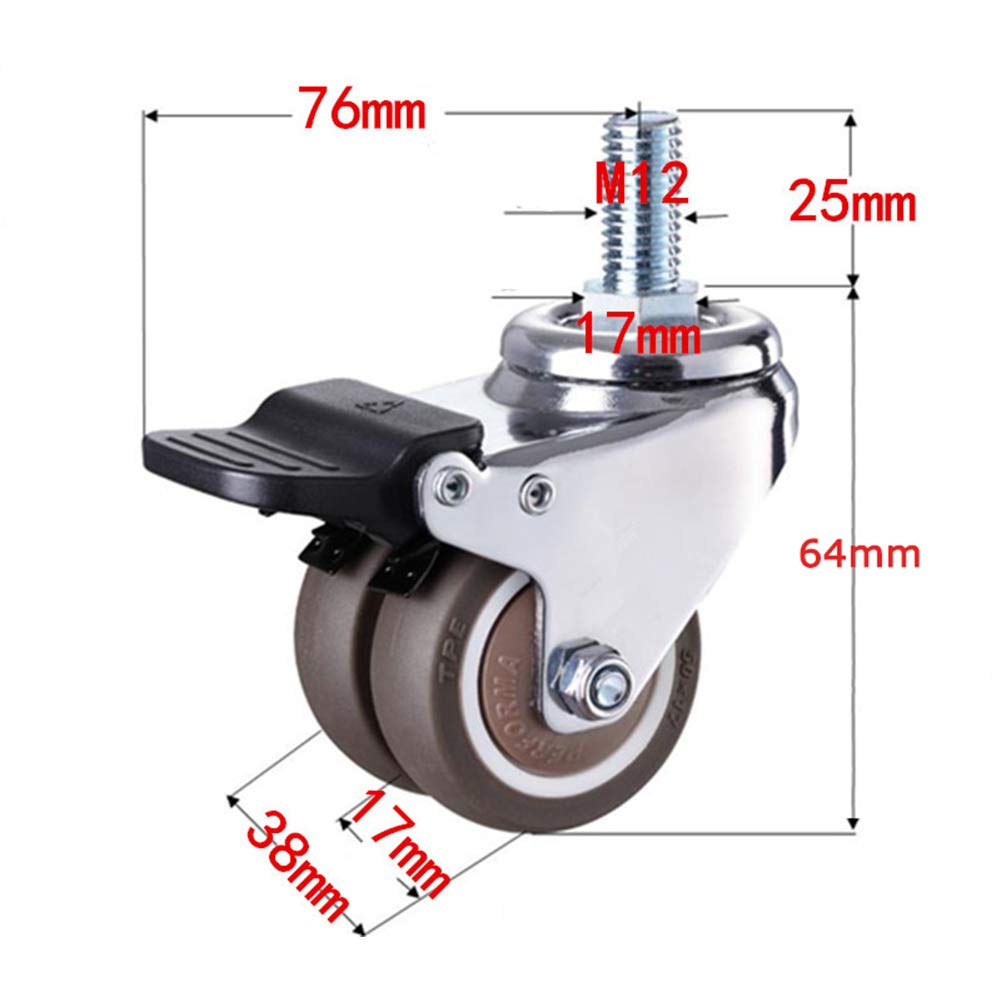 Zestaw 4 wytrzymałych kółek skrętnych - 3,8 cm (1,5") nylonowe kółka z hamulcami - trwałe i płynne łożysko do wózków meblowych i wyposażenia