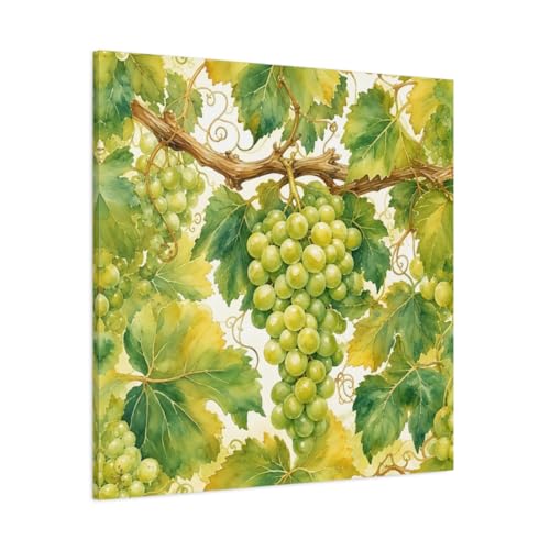 Tableau raisin vert aquarelle 90x90cm pour illuminer une cuisine sombre ou vide