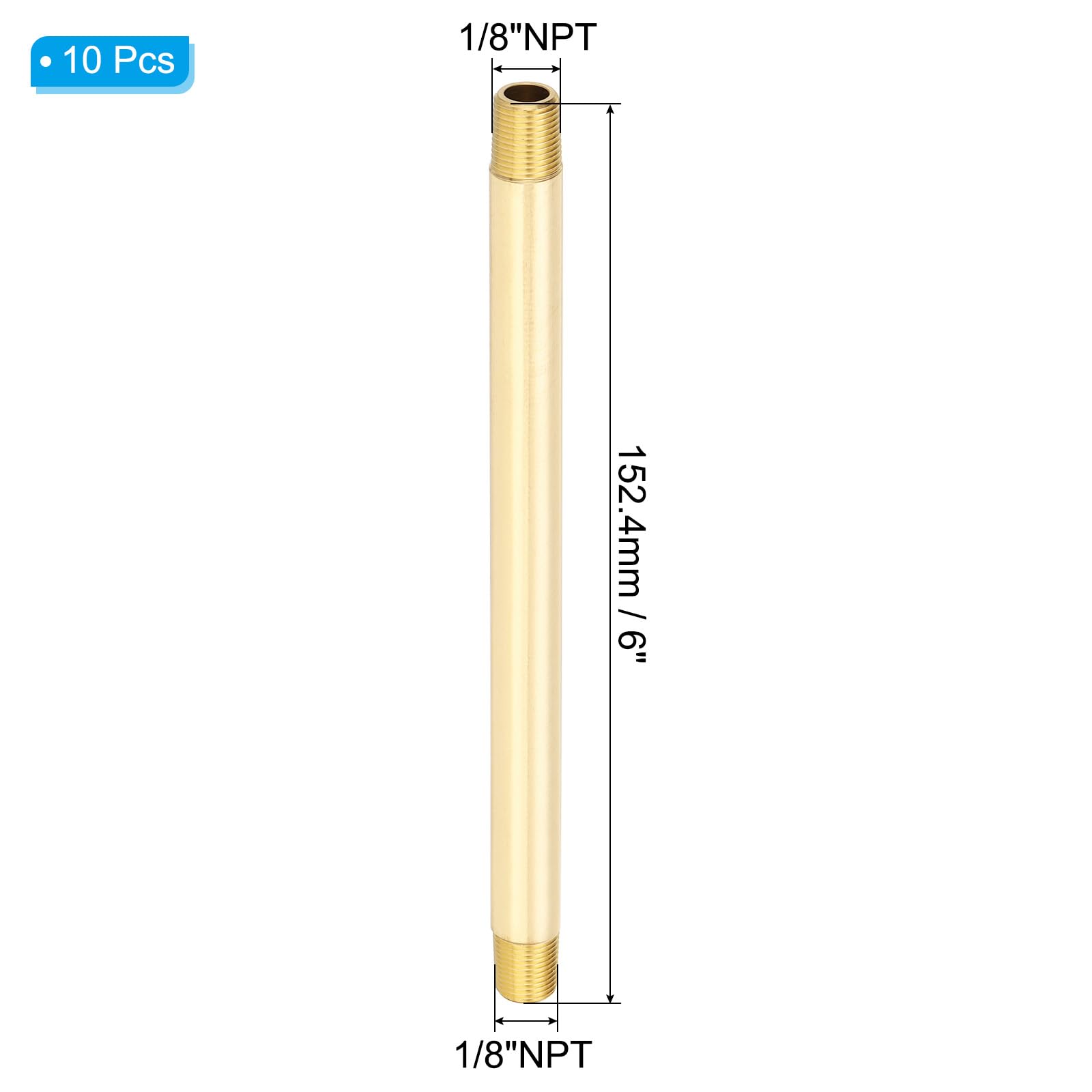 PATIKIL Raccordo Maschio In Ottone 1/8" x 1/8" NPT Con Prolunga Lunga, 10Pezzi Prolunga Diritta Per Collegamento Di Sistemi A Combustibile, Aria, Acqua, Olio, Gas, 1200PSI