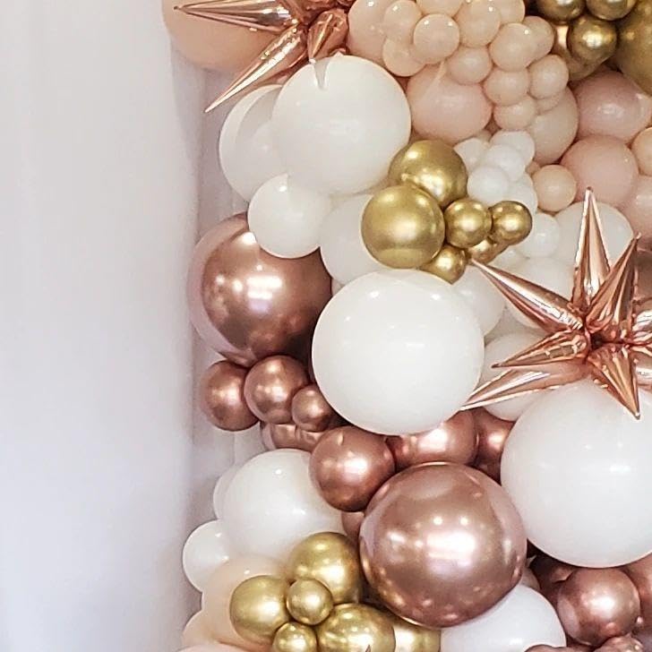 Image of Rose Gold Balloons Arch Kit, 140Pcs Metalic Rose Gold Metallic Gold White Pink with Confetti Balloons for Bridal Shower Baby Shower Bachelorette Birthday Wedding Girl Anniversary Decorations