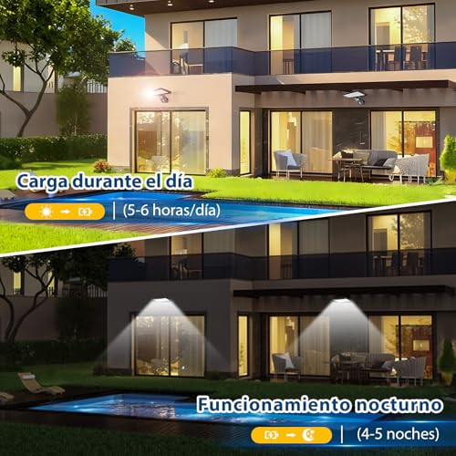 Miniatura 2 de JESLED 4 Pack - 90 LED Luz Solar Exterior, Focos Solares con Sensor de Movimiento, IP65 Impermeable, 4 Modos Inteligentes para Jardín, Patio, Camino, Escalera