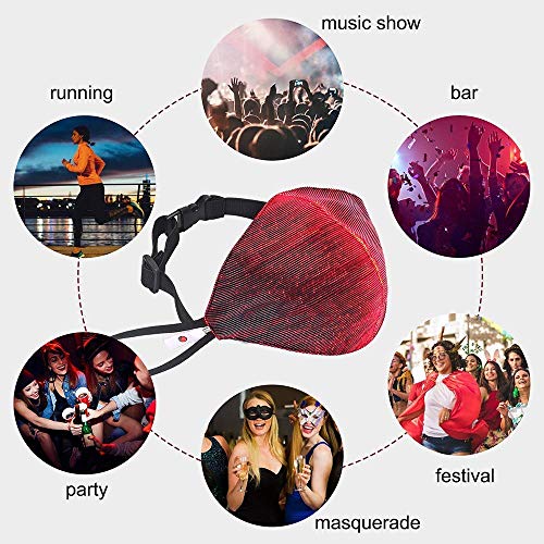 7 Color LED Rave Mask Light Up USB Rechargeable Glowing Luminous Dust Mask for Christmas Party Music Party Festival Dancing Rave Masquerade Costumes Men Women (Black) - Thumbnail 2