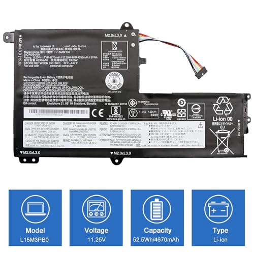 Image of L15M3PB0 11.25V 52.5Wh /4670mAh 3-Cell Laptop Battery Compatible with Lenovo IdeaPad 330S-14IKB 330S-14AST 330S-15ARR 330S-15IKB 330S-15AST Series Notebook L15L3PB0 L15C3PB1 (Type 1)