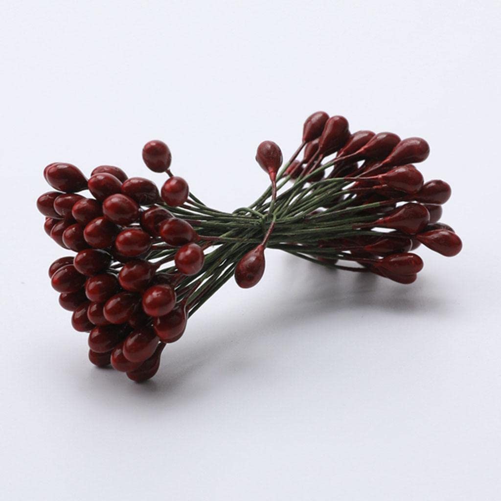 200pcs Artificial Double Head Berries DIY Craft Golden Silver Red Dark Red-picture-23