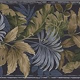 CONCORD WALLCOVERINGS ™ 壁紙 ボーダー 花柄 葉 ライン 寝室 リビングルーム用 ブラック グリーン ブルー 5.25インチ x 15フィート KS76887