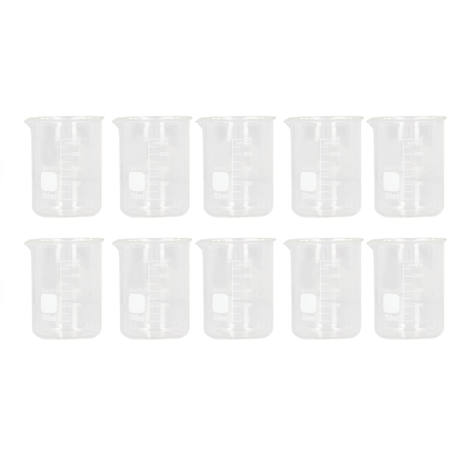 Juego de Herramientas de Escala Transparente de Gran Capacidad, Vaso de Precipitados Científico de Vidrio de 250ml, 20 Uds., para Laboratorio de Experimentos