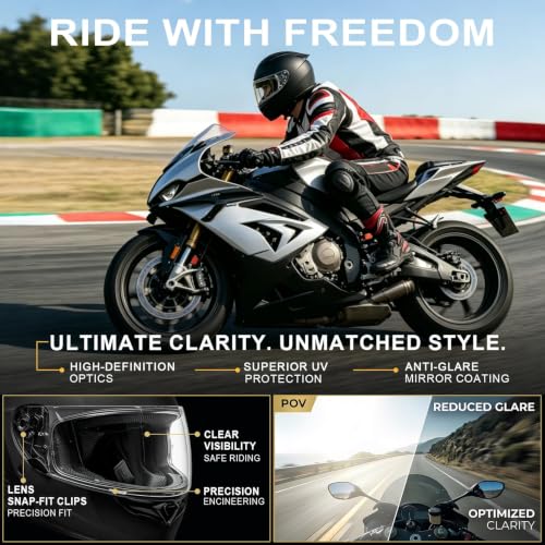 Image of PSLER Shatterproof Helmet Visor for Bell Qualifier & Qualifier DLX,Clear | Impact-Resistant ,UV400 Protection, Motorcycle Tinted Face Shield Replacement for Bell Qualifier /Star /Vortex /RS-1 /Revolver