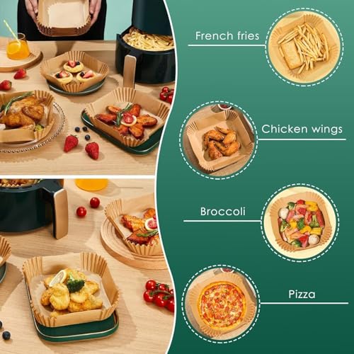 Image of Marve Square Air Fryer Liners Food-Grade BPA Free Paper for 5 to 8 litres Oil-Free Fryers - Healthy Cooking I Heat Resistance Air Fryer, Baking, Roasting Microwave (100 Pcs Air Paper Fryer)