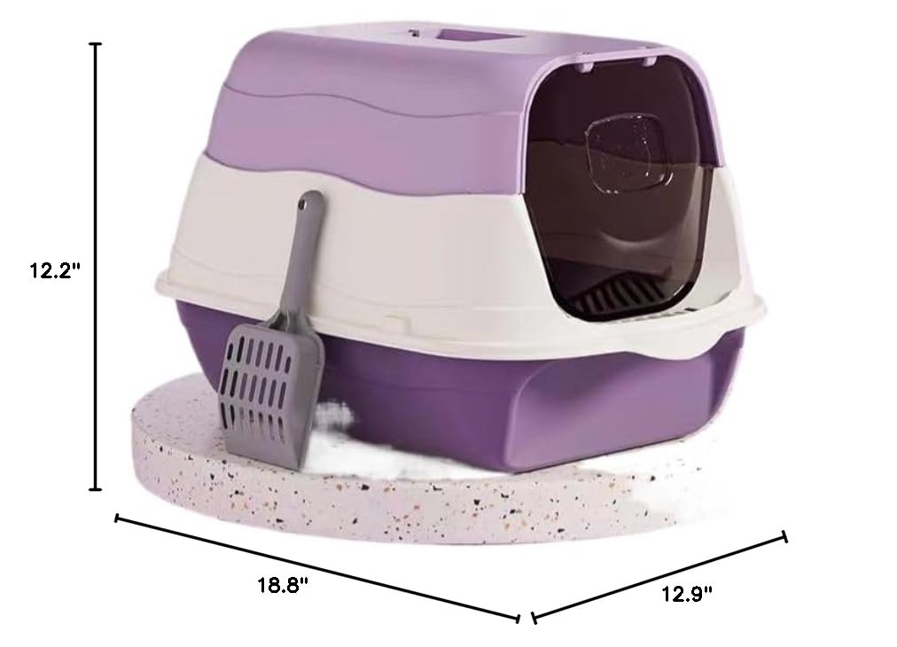Large Covered Litter Box With Lid - Fully Enclosed Cat Toilet Pan and Scoop