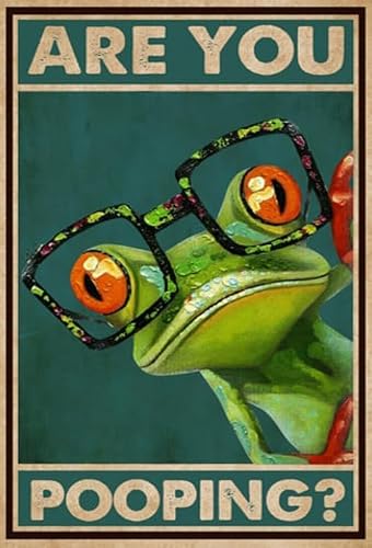 Novelty Vintage Metal Tin Sign Plaque Frog Are You Pooping Poster Restroom Bathroom Wall Decor，Vintage Funny Frog Toilet Decor 8x12 Inch