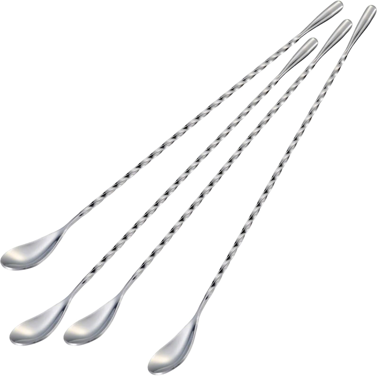 Briout Bar Spoon Cocktail Mixing Stirrers, 4Pcs, 12” Long Handle, Silver