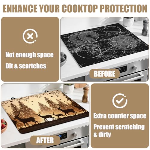 Image of Forest Deer Stove Top Covers for Electric Stove, Wild Animals Electric Gas Stove Pad Heat Resistant Range Cooktop Protector for Home Decor Kitchen 28 inchx20 inch