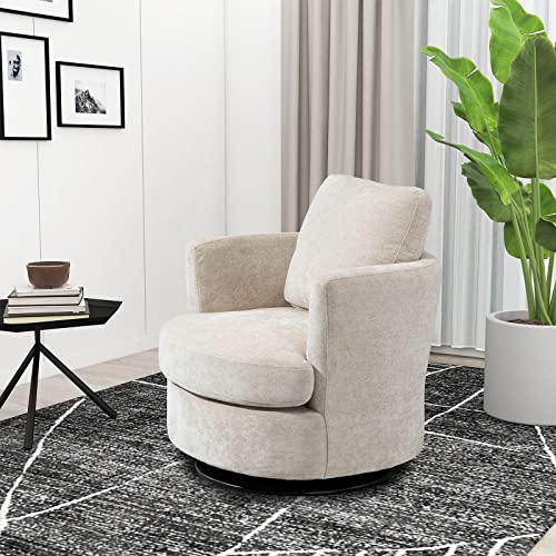Luckhao Swivel Barrel Chair Set Of 2, 31.9" W Chenille Round Swivel Accent Chairs For Living Room, Comfy Modern 360 Degree Swivel Club Chair, Armchair For Bedroom,Lounge,Hotel,Nursery(Beige) #TOP1
