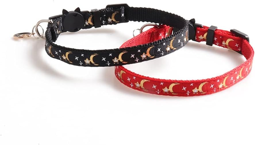 Cute Cats Collars with Moon Star Pendant Adjustable Puppy Kitten Necklace Fruits Pattern Cats Rabbit Collars with Bells (Pink)