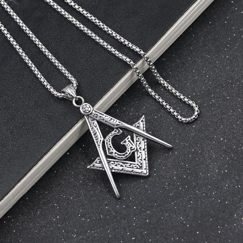 NIGHTCRUZ Masonic Necklace Stainless Steel, Freemasonry Pendant for Men Women2