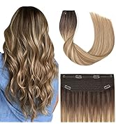 Kun na Hair Wire Extensions Invisible Double Drawn Real Long Hair Pieces with Adjustable Size Hea...