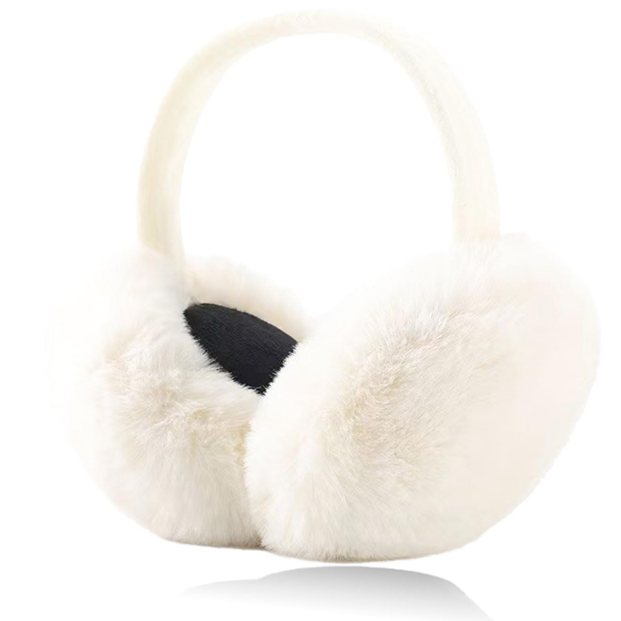 Jc.upin Unisex Kids White Ear Muffs,Kids Women's Earmuffs, Fluffy Ear Warmers Thermal Ear Covers Windproof Soft Headband Sequin Winter Headwear,Comf Foldable Earflaps For Outdoor Sports Ski Cycling & Running
