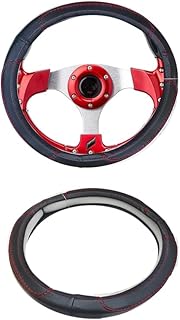 غطاء طارة دريكسون عجلة القيادة ، كفر وجراب جلد صناعى ، مضاد للانزلاق ، ذو ملمس ناعم ومريح ، مناسب لكل السيارات (أسود خط أحمر ، كود : 8528) - من KaberMisr 2020