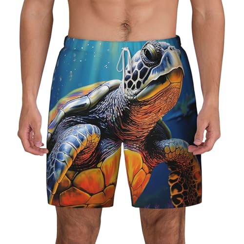 Men's Swim Trunks Quick Dry Board Shorts Painted Sea Turtle Beach Shorts with Pocket Bathing Suits for Men